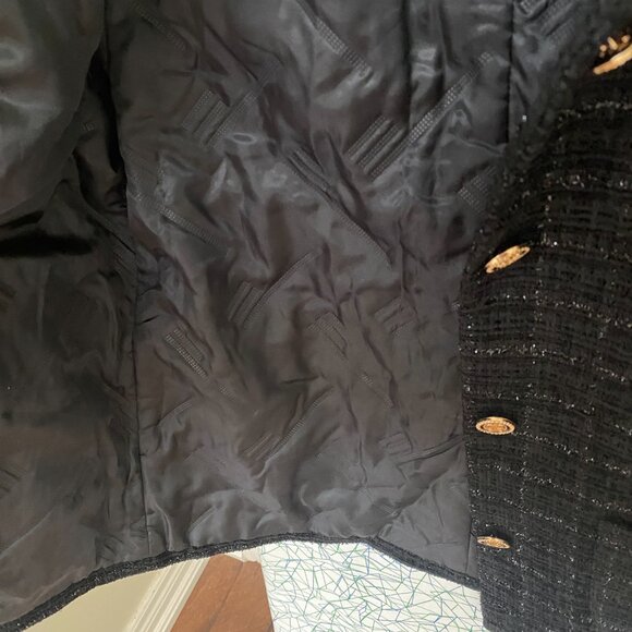 NWT Women’s Black Quilted Button Front Tweed Coat Warm Winter Jacket Classic - Picture 3 of 5